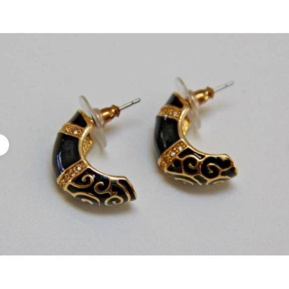 Camrose & Kross Jewelry - Vintage Camrose & Kross JBK Black Enameled Gold Plated Crystal Earrings Women's